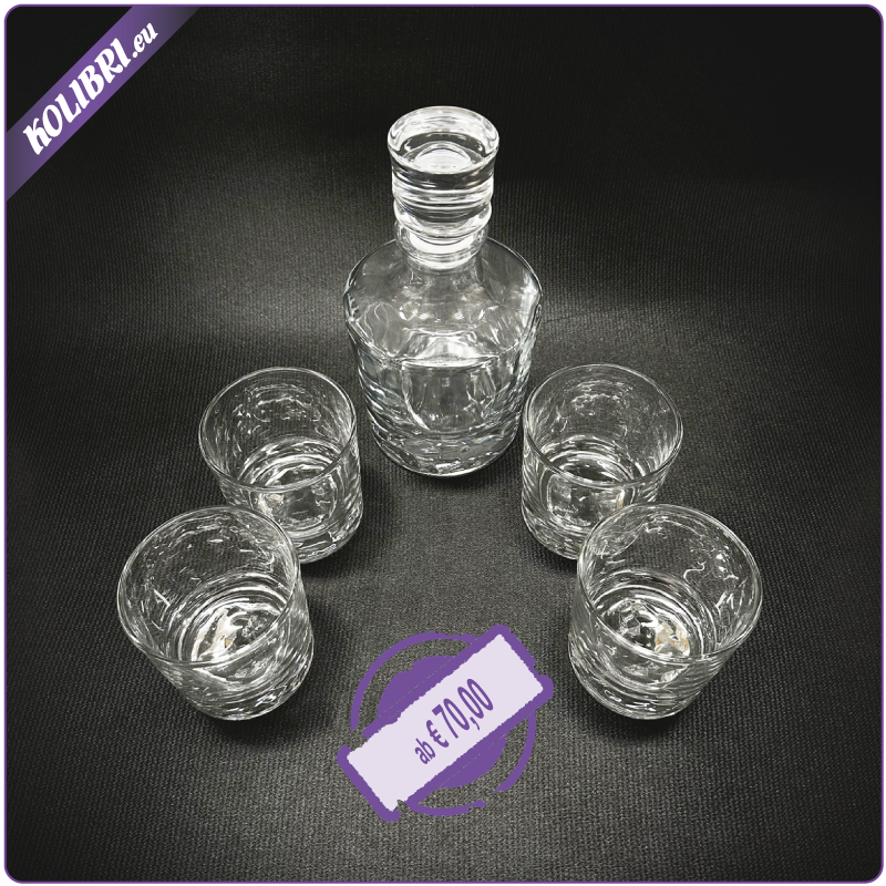 Decanter-Set mit Karaffe und vier runden Gläsern personalisiert