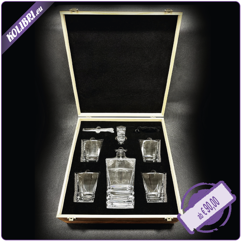 Hochwertiges Decanter-Set mit Holzschachtel